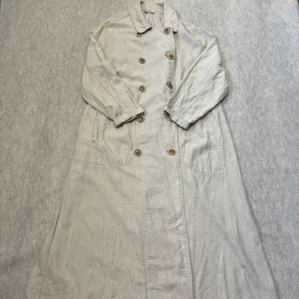 Free People Sweet Melody Trench Coat Size XS Natural Beige Linen Blend Duster - Picture 2 of 12
